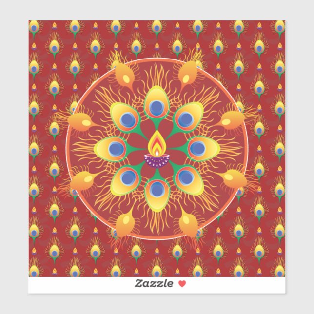 Sticker Rangoli de plumes de paons sur le motif (Feuille)