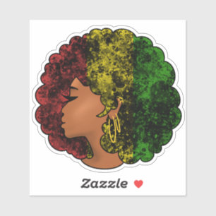 Sticker Rasta femme noire afro rouge jaune vert