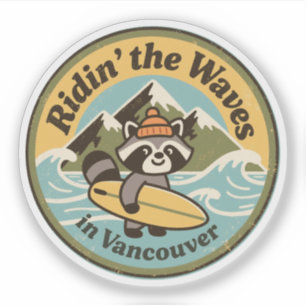 Sticker Raton laveur de surf rétro Vancouver