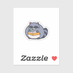 Sticker Raton laveur dodu lisant un livre Animal Kawaii