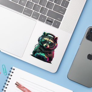 Sticker Raton laveur gamer cool — Casque audio et manette