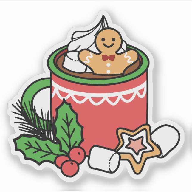 Sticker Réchauffez-vous avec les appels de cacao de neige  (Devant)
