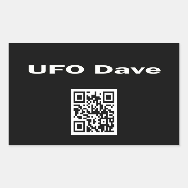 Sticker rectangle avec logo UFO Dave et code QR (Devant)