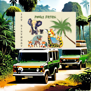 Sticker Rectangulaire 1er anniversaire Jungle Safari Elephant Giraffe De