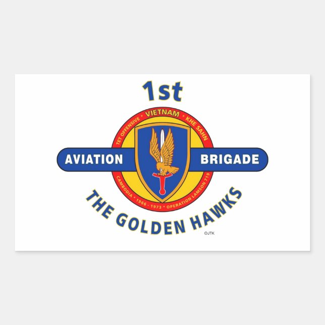 STICKER RECTANGULAIRE 1ÈRE BRIGADE AVIATION VIETNAM "GOLDEN HAWKS" (Devant)