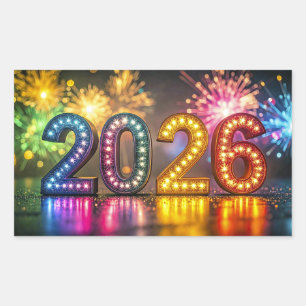 Sticker Rectangulaire 2026, Célébration de la Nouvelle Année,