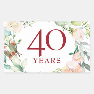 Sticker Rectangulaire 40 ans Rose Garland Ruby Mariage Anniversaire