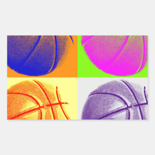 Sticker Rectangulaire 4 couleurs Pop Art Basketball