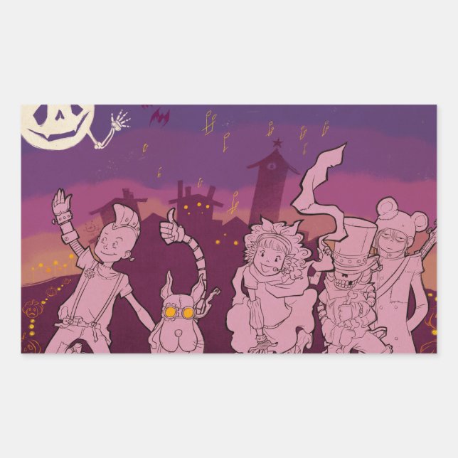 Sticker Rectangulaire 4 Petits monstres - Musique nocturne (Devant)