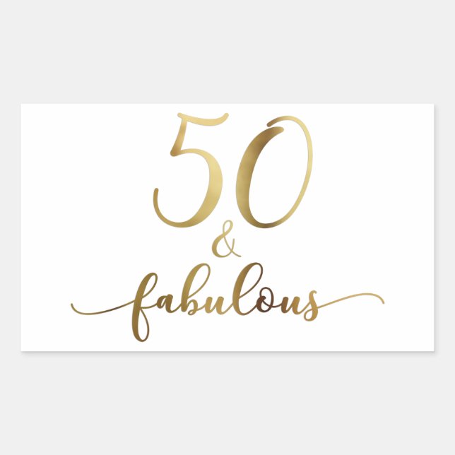 Sticker Rectangulaire "50 & Fabulous" Faux Gold, v5 Anniversaire Cheer (Devant)