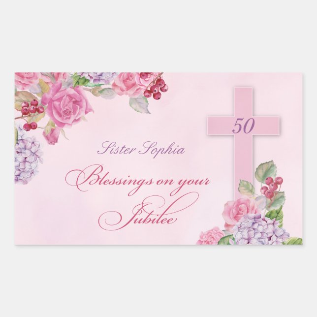 Sticker Rectangulaire 50e anniversaire de la vie religieuse Nonne cathol (Devant)