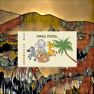 Sticker Rectangulaire 5Anniversaire Jungle Safari Elephant Zebra Tiger