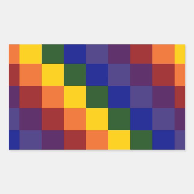 Sticker Rectangulaire à damiers arc-en-ciel (Devant)