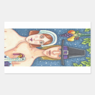 Sticker Rectangulaire ADAM & EVE PILGRIMS THANKSGIVING SHEET Rec