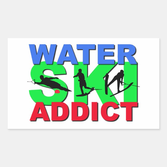 Sticker Rectangulaire Addict de ski nautique (Devant)