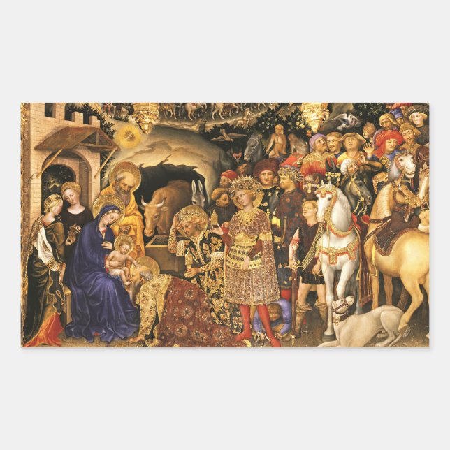 Sticker Rectangulaire ADORATION DE MAGI Gentile Da Fabriano, Noël (Devant)