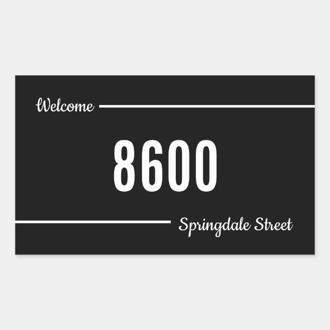 Sticker Rectangulaire Adresse de la rue d'accueil noire et blanche (Devant)