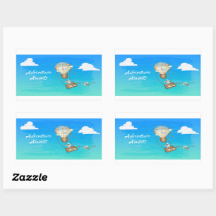 Sticker Rectangulaire Adventure Attend Hot Air Balloon Singes Animaux