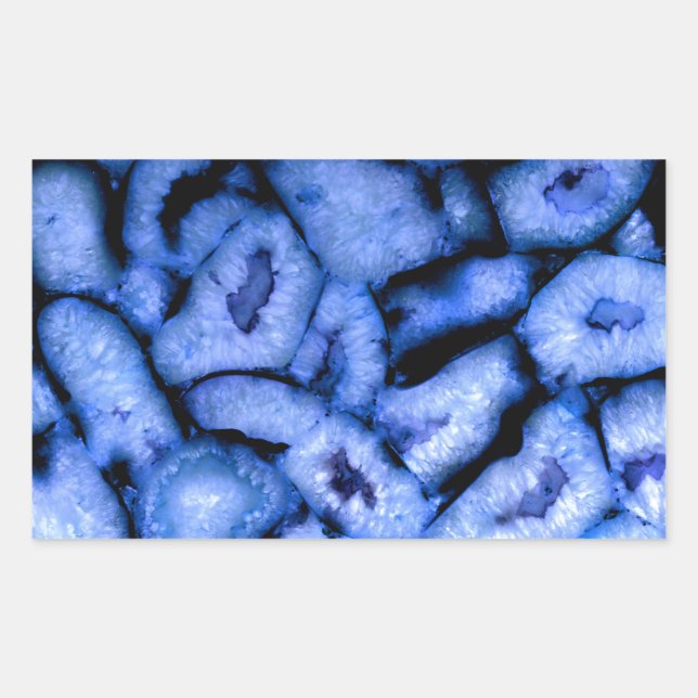 Sticker Rectangulaire Agate de quartz bleu, Geodes bleues, motif abstrai (Devant)