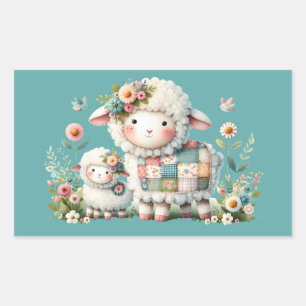 Sticker Rectangulaire Agneaux mignons aux accents floraux et en écailles