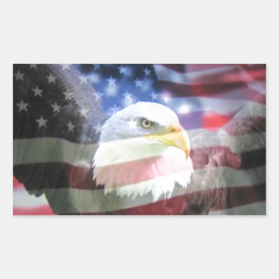Sticker Rectangulaire aigle à tête blanche et drapeau américain