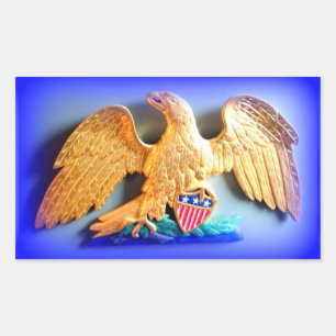 Sticker Rectangulaire aigle doré sur bâton bleu