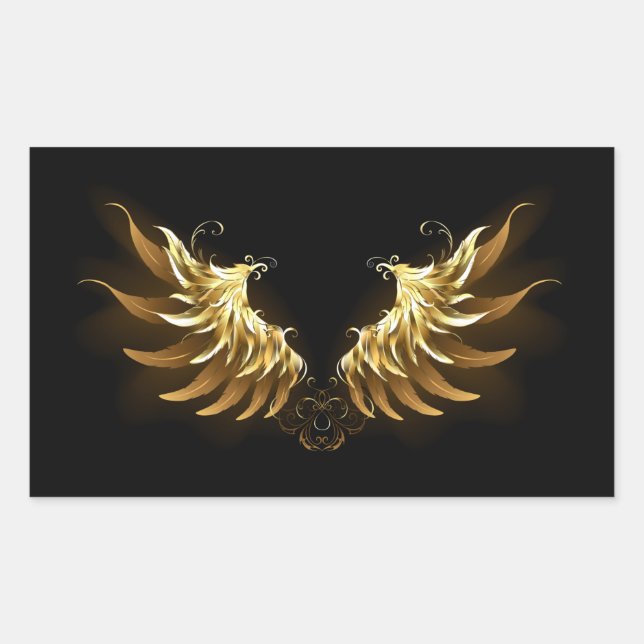 Sticker Rectangulaire Ailes d'Ange d'or sur arrière - plan noir (Devant)