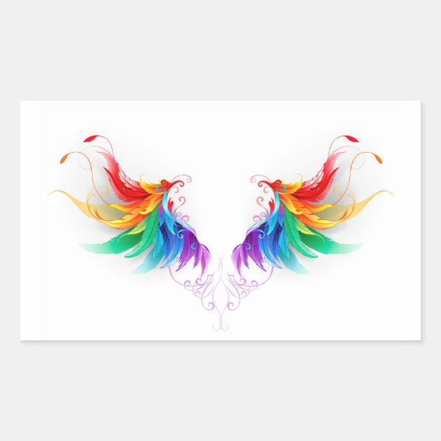 Sticker Rectangulaire Ailes fluffy arc-en-ciel (Devant)