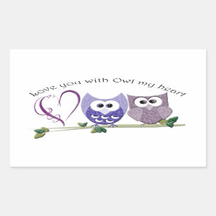 Sticker Rectangulaire Aimez-vous avec le hibou mon coeur, art mignon de