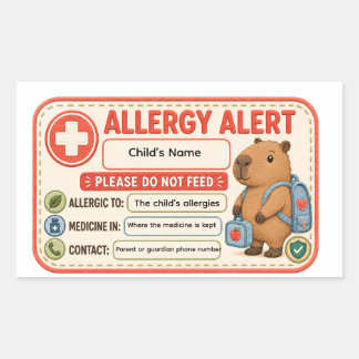 Sticker Rectangulaire Alerte d'allergie personnalisée de capybara pour l