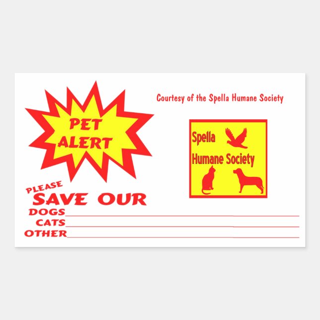 Sticker Rectangulaire Alerte pour animal de compagnie d'urgence rectangl (Devant)
