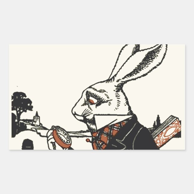 Sticker Rectangulaire Alice White Rabbit Classic Wonderland (Devant)