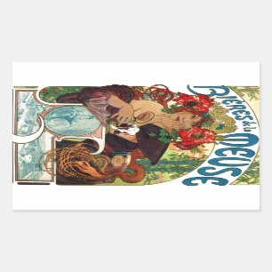 Sticker Rectangulaire Alphonse Mucha Bieres De La Meuse