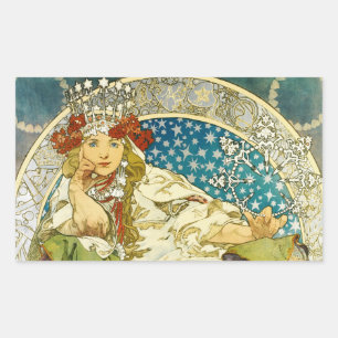 Sticker Rectangulaire Alphonse Mucha Princess Hyacinth Art Nouveau
