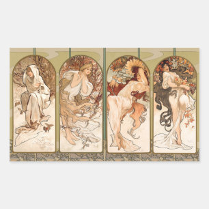 Sticker Rectangulaire Alphonse Mucha Quatre Saisons Panneau Art nouveau 