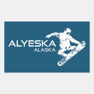 Sticker Rectangulaire Alyeska Alaska Snowboardeur