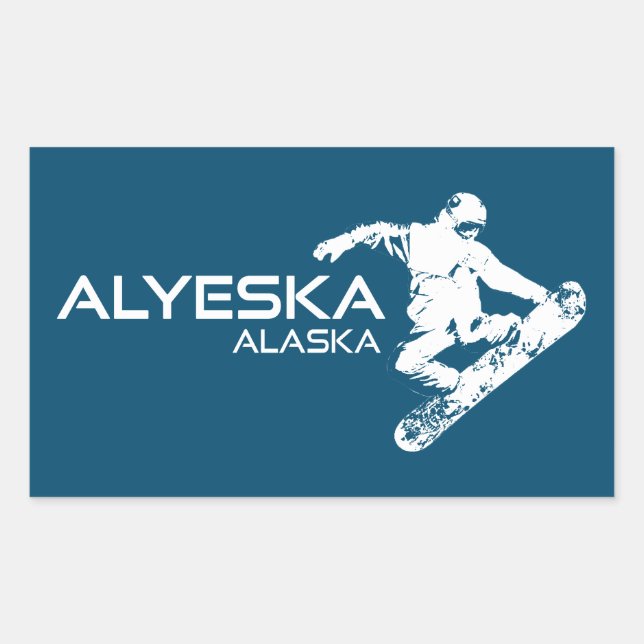 Sticker Rectangulaire Alyeska Alaska Snowboardeur (Devant)