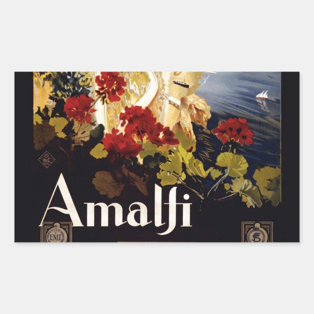 Sticker Rectangulaire Amalfi Italie Poster de voyage Graphique d'art (Devant)