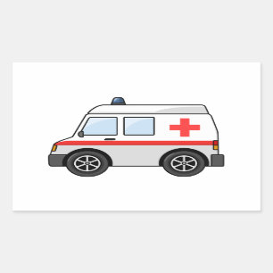 Sticker Rectangulaire Ambulance rouge et blanche de bande dessinée