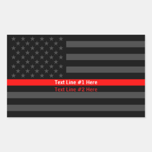 Sticker Rectangulaire American Flag Mince Red Line Symbolic Votre texte 