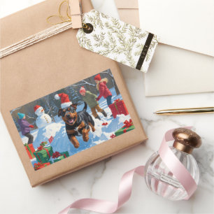 Sticker Rectangulaire American Staffordshire Noël Festive Neige