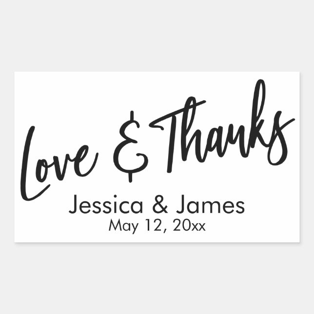 Sticker Rectangulaire Amour Décontracté simple & Merci Noir & Blanc (Devant)