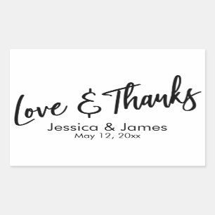 Sticker Rectangulaire Amour Décontracté simple & Merci Noir & Blanc