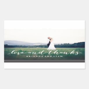 Sticker Rectangulaire Amour et Merci Simple Script Full Bleed Photo