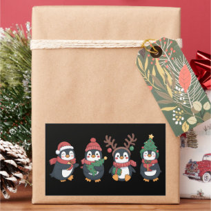 Sticker Rectangulaire Amoureux de manchots de Noël Animaux mignons Famil