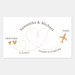Sticker Rectangulaire Amoureux de voyage en avion de mariage