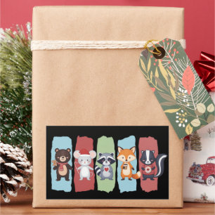 Sticker Rectangulaire Amoureux des Animaux Noël Raton laveur Opossum Hiv