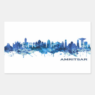 Sticker Rectangulaire Amritsar Punjab Skyline Blue