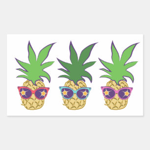 Sticker Rectangulaire Ananas avec lunettes de soleil