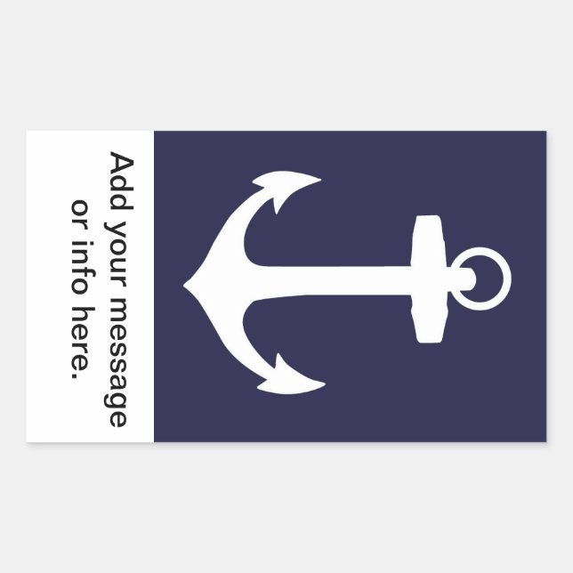 Sticker Rectangulaire Ancre blanche sur l'Arrière - plan bleu marine (Devant)